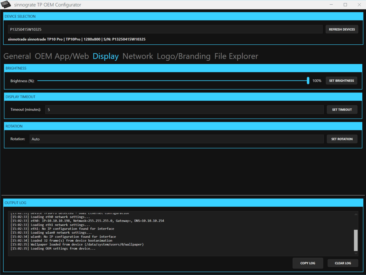 TP Configurator - Display Settings